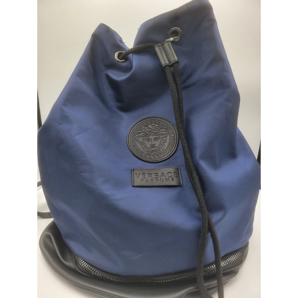 Versace Parfums Navy Blue Nylon Medusa Drawstring Backpack‎ Greca Straps Bag